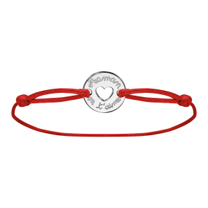 BRACELET CORDON COULISSANT ROUGE  MAMAN ON T'AIME ARGENT RHODIÉ