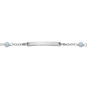 BRACELET IDENTITÉ ARGENT RHODIÉ PIERRES SYNTHETIQUE FACETÉ BLEU CIEL 15+2,5CM