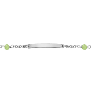 BRACELET IDENTITÉ ARGENT RHODIÉ PIERRES SYNTHETIQUE FACETÉ VERT 15+2,5CM