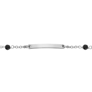 BRACELET IDENTITÉ ARGENT RHODIÉ PIERRES SYNTHETIQUE FACETÉ NOIRE 15+2,5CM