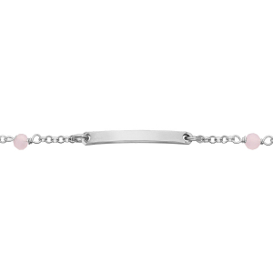 BRACELET IDENTITÉ ARGENT RHODIÉ PIERRES SYNTHETIQUE FACETÉ ROSE 15+2,5CM