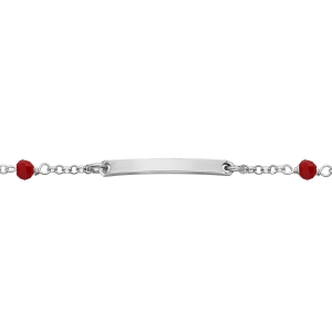 BRACELET IDENTITÉ ARGENT RHODIÉ PIERRES SYNTHETIQUE FACETÉ ROUGE 15+2,5CM