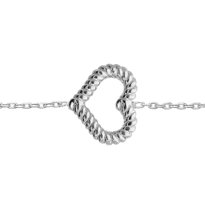 BRACELET ARGENT RHODIÉ BOULES AVEC COEUR TORSADÉ EVIDÉ 16+3CM