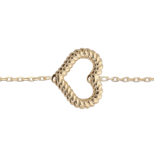 BRACELET ARGENT ET DORURE JAUNE BOULES AVEC COEUR TORSADÉ EVIDÉ 16+3CM
