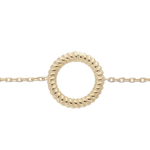 BRACELET ARGENT ET DORURE JAUNE BOULES AVEC CERCLE TORSADÉ EVIDÉ 16+3CM