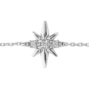 BRACELET ARGENT RHODIÉ BOULES ET ETOILE OXYDES BLANCS SERTIS 16+3CM