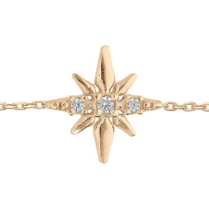 BRACELET ARGENT ET DORURE JAUNE BOULES ET ETOILE OXYDES BLANCS SERTIS 16+3CM