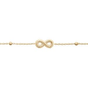 BRACELET ARGENT ET DORURE JAUNE BOULES ET INFINI 16+3CM