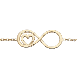 BRACELET ARGENT ET DORURE JAUNE 2 MOTIF INFINI ET COEUR 16+3CM