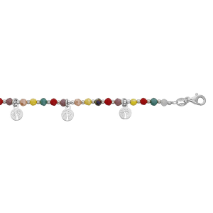 BRACELET ARGENT RHODIÉ PIERRES SYNTHETIQUE FACETÉS ET PAMPILLES ARBRE DE VIE 16+3CM