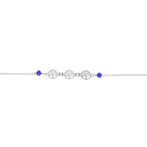 BRACELET ARGENT RHODIÉ MOTIFS ARBRE DE VIE ET PERLES IMITATION BLEUES 16+3CM