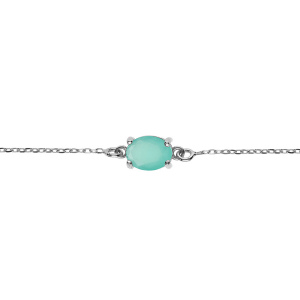 BRACELET ARGENT RHODIÉ OXYDE OVALE 8 x 6MM  VERT OPAQUE 16+3CM