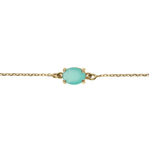 BRACELET ARGENT RHODIÉ OXYDE OVALE 8 x 6MM  VERT OPAQUE 16+3CM