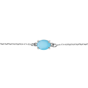 BRACELET ARGENT RHODIÉ OXYDE OVALE 8 x 6MM BLEU CLAIR OPAQUE 16+3CM