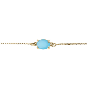 BRACELET ARGENT DORÉ OXYDE OVALE 8 x 6MM BLEU CLAIR OPAQUE 16+3CM