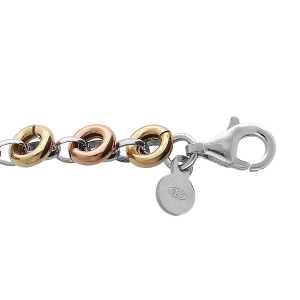 BRACELET ARGENT RHODIÉ RONDELLES DORURE ROSE ET JAUNE 16+3CM