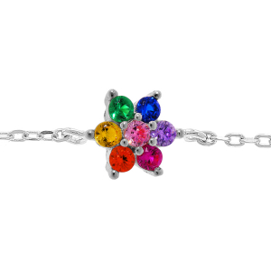 BRACELET ARGENT RHODIÉ FLEUR PIERRES SYNTHETIQUE MULTI COULEURS 16+3CM