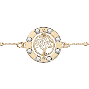 BRACELET ARGENT ET DORURE JAUNE ARBRE DE VIE OXYDES BLANCS 16+3CM