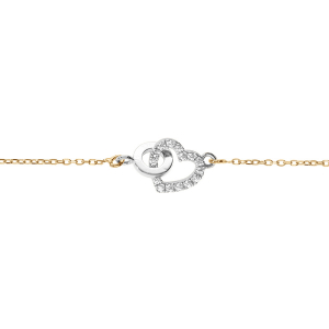 BRACELET CHAINE DORÉ JAUNE ET COEUR ET CERCLE ENTREELACÉ ARGENT RHODIÉ AVEC OXYDE BLANC 16+3CM