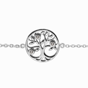 BRACELET ARGENT RHODIÉ ARBRE DE VIE OXYDES BLANCS SERTIS 15,5+2,5CM