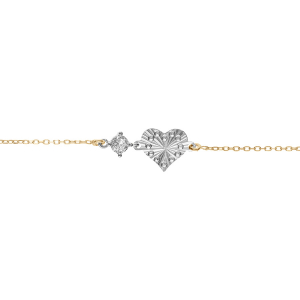 BRACELET ARGENT RHODIÉ ET DORÉ JAUNE COEUR DIAMANTÉ AVEC 1  OXYDE BLANC 16+3CM
