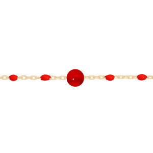 BRACELET ARGENT ET DORURE JAUNE OLIVES RÉSINE ROUGE ET PIERRE AGATE ROUGE VÉRITABLE 16+3CM