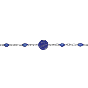BRACELET ARGENT RHODIÉ OLIVES RÉSINE BLEU FONCÉ ET PIERRE LAPIS LAZULI VÉRITABLE 16+3CM