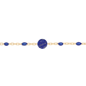 BRACELET ARGENT ET DORURE JAUNE OLIVES RÉSINE BLEU FONCÉ ET PIERRE LAPIS LAZULI VÉRITABLE 16+3CM