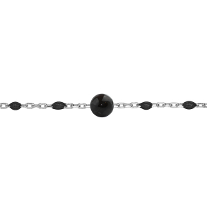 BRACELET ARGENT RHODIÉ OLIVES RÉSINE NOIRE ET PIERRE AGATE NOIRE VÉRITABLE 16+3CM