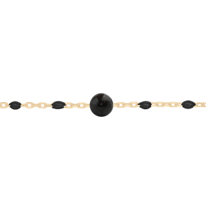 BRACELET ARGENT ET DORURE JAUNE OLIVES RÉSINE NOIRE ET PIERRE AGATE NOIRE VÉRITABLE 16+3CM