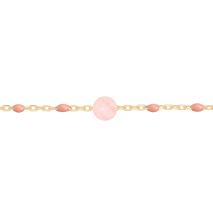 BRACELET ARGENT ET DORURE JAUNE OLIVES RÉSINE ROSE ET QUARTZ ROSE VÉRITABLE 16+3CM