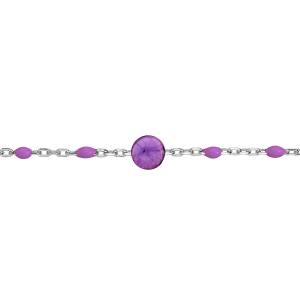 BRACELET ARGENT RHODIÉ OLIVES RÉSINE VIOLETTE ET PIERRE AMÉTHYSTE VÉRITABLE 16+3CM