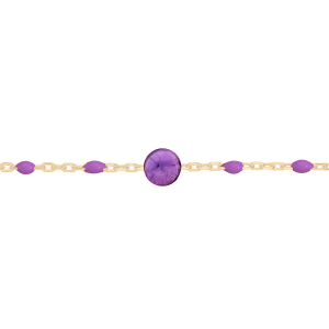 BRACELET ARGENT ET DORURE JAUNE OLIVES RÉSINE VIOLETTE ET PIERRE AMÉTHYSTE VÉRITABLE 16+3CM