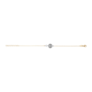 BRACELET ARGENT RHODIÉ ET DORÉ JAUNE ROND DIAMANTÉ AVEC 1  OXYDE BLANC 16+3CM