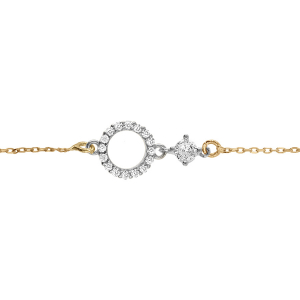 BRACELET ARGENT RHODIÉ ET DORÉ JAUNE CERCLE CONTOUR OXYDES BLANCS 16+3CM