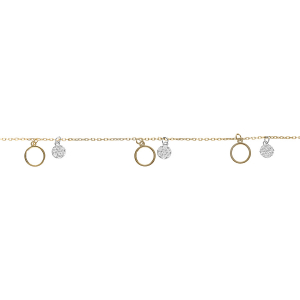 BRACELET ARGENT DORÉ JAUNE CERCLES ET PASTILLES OXYDES BLANCS 16+3CM