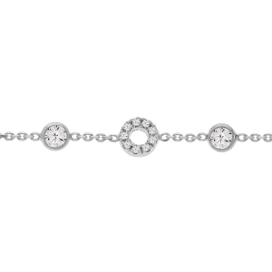 BRACELET ARGENT RHODIÉ CERCLE OXYDES BLANCS SERTIS ET 6 OXYDES EN CHUTE BLANCS SERTIS 16+3CM