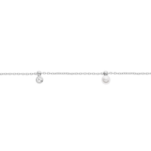 BRACELET ARGENT RHODIÉ PERLES BLANCHES IMITATION AVEC OXYDES BLANCS SERTIS 16+3CM