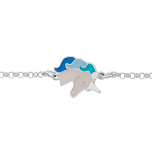 BRACELET ARGENT RHODIÉ LICORNE RÉSINE BLANCHE ET BLEUE 13+3CM