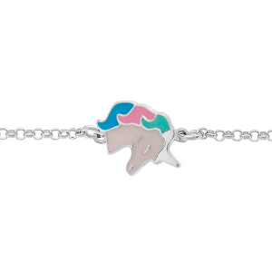 BRACELET ARGENT RHODIÉ LICORNE RÉSINE BLANCHE ET PASTEL 13+3CM
