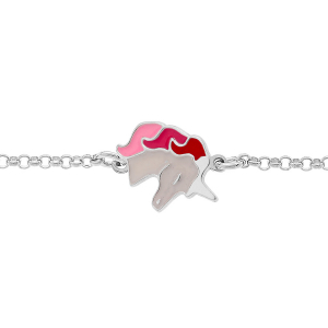 BRACELET ARGENT RHODIÉ LICORNE RÉSINE BLANCHE ET ROSE 13+3CM