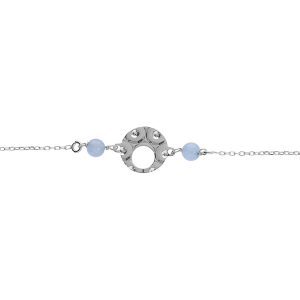 BRACELET ARGENT RHODIÉ PASTILLE MARTELÉ AVEC 2 BOULES JADE BLEU CIEL 16+3CM