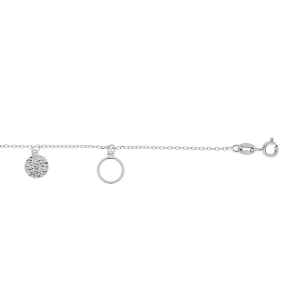 BRACELET  ARGENT RHODIÉ RONDELLES EVIDEES ET PASTILLES DIAMANTEES 16+3CM