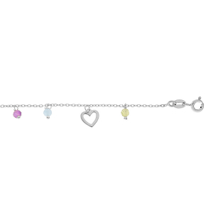 BRACELET  ARGENT RHODIÉ COEURS EVIDES ET PERLES FACETÉES NATURELLES 16+3CM