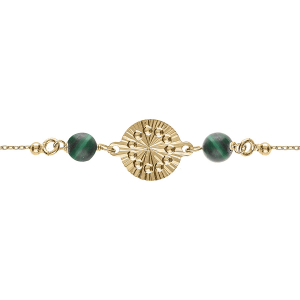 BRACELET ARGENT DORÉ JAUNE CHAINE BOULES CERCLE DIAMANTÉ AVEC 2 BOULES MALACHITE VÉRITABLE 16+3CM