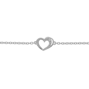 BRACELET ARGENT PLATINÉ COEUR OXYDES BLANCS SERTIS 15+3CM