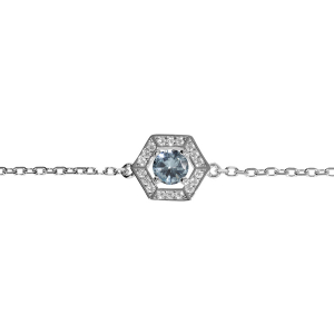 BRACELET ARGENT RHODIÉ OXYDE BLEU CIEL ET CONTOUR OXYDES BLANCS 16+3CM