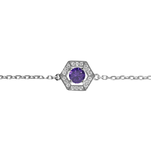 BRACELET ARGENT RHODIÉ OXYDE VIOLET ET CONTOUR OXYDES BLANCS 16+3CM