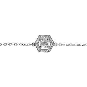 BRACELET ARGENT RHODIÉ OXYDE BLANC ET CONTOUR OXYDES BLANCS 16+3CM