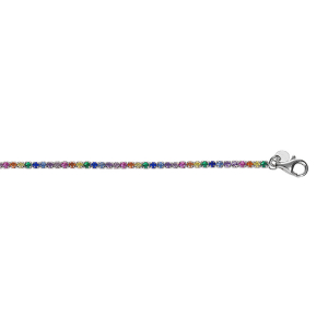BRACELET ARGENT RHODIÉ RIVIERE OXYDES MULTI COULEUR SERTIS DIAM 2MM 16+3CM